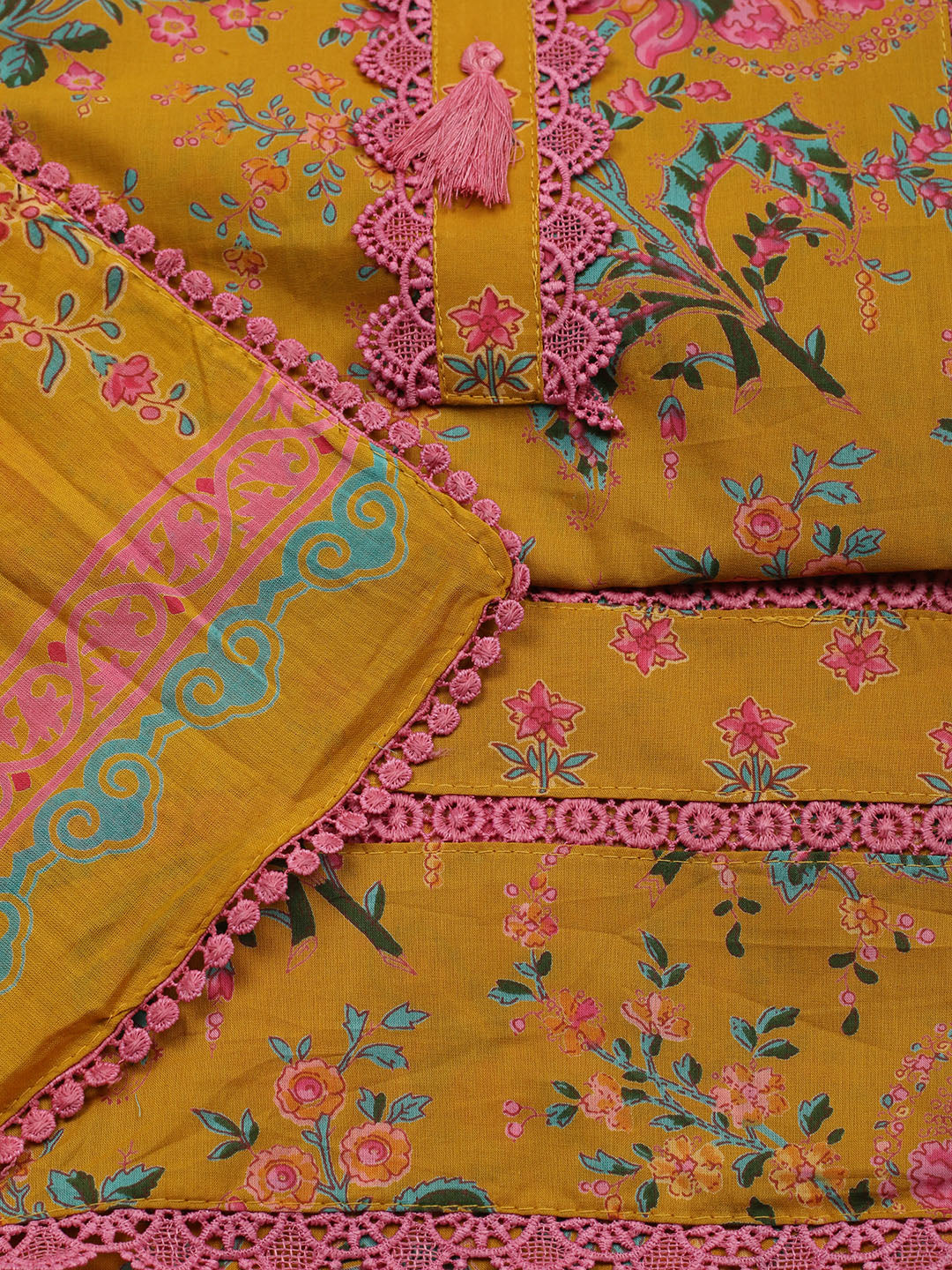 Embroidered Cotton Blend Unstitched Suit With Pant &amp; Dupatta