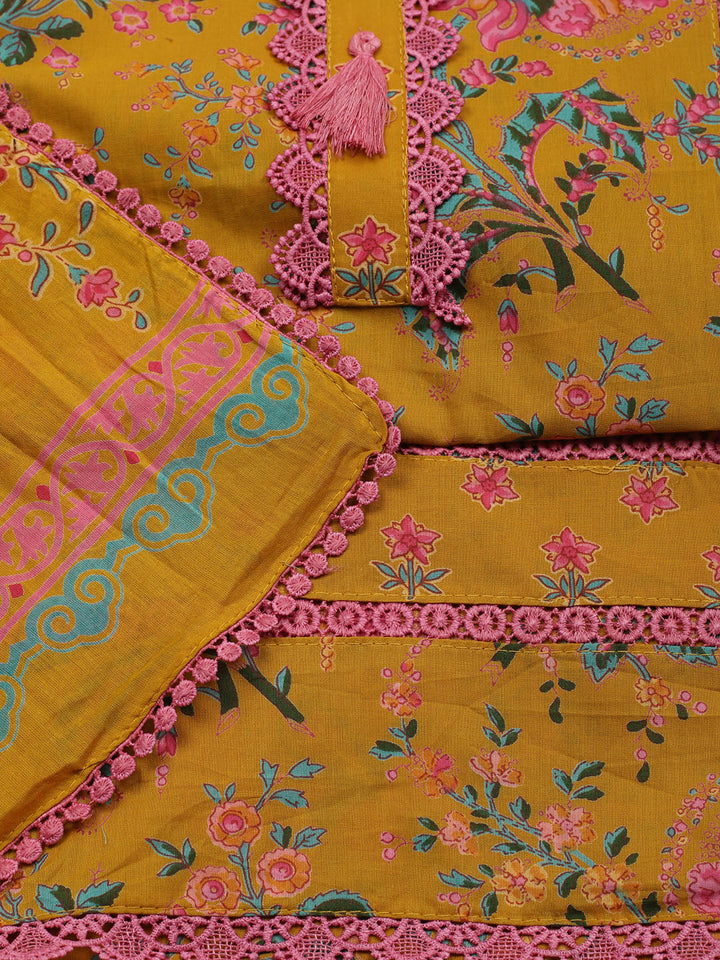 Embroidered Cotton Blend Unstitched Suit With Pant &amp; Dupatta
