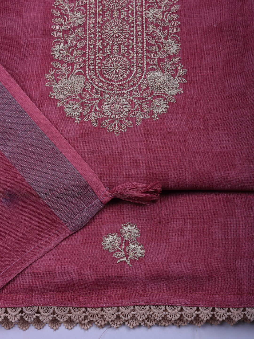 Embroidered Linen Blend Unstitched Suit With Pant &amp; Dupatta