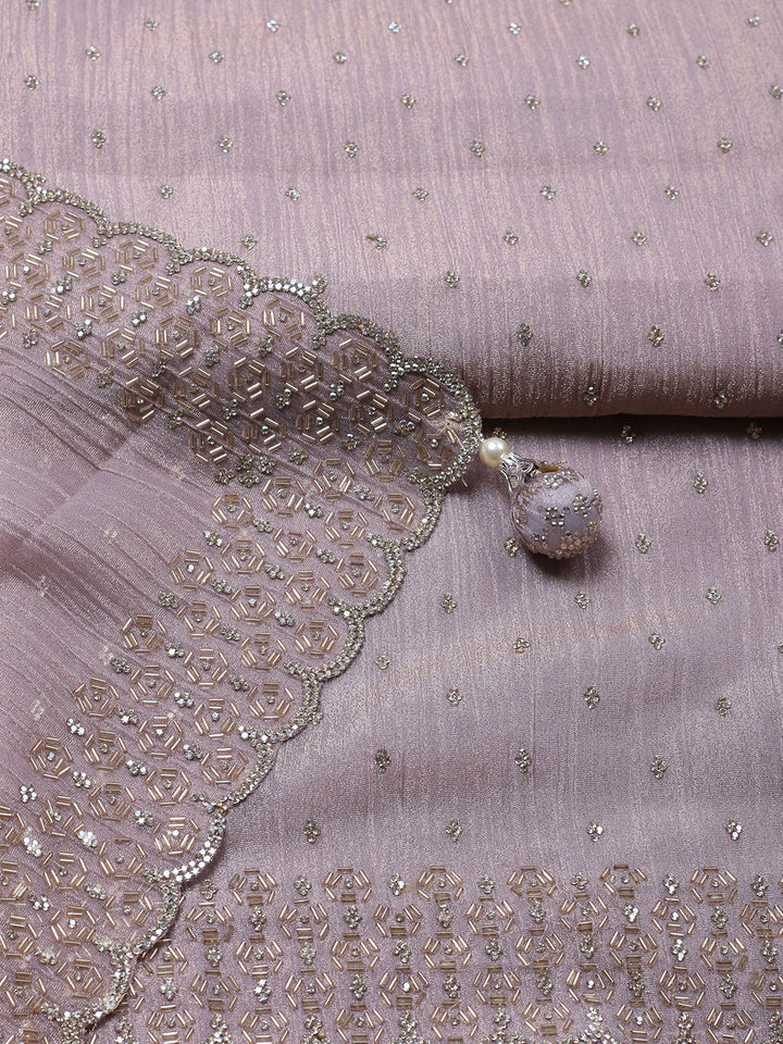 Embellished Tissue Unstitched Suit With Pant &amp; Dupatta