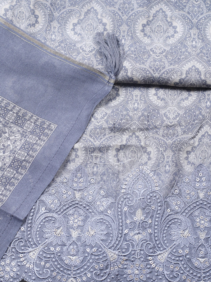 Embroidered Muslin Unstitched Suit With Pant &amp; Dupatta