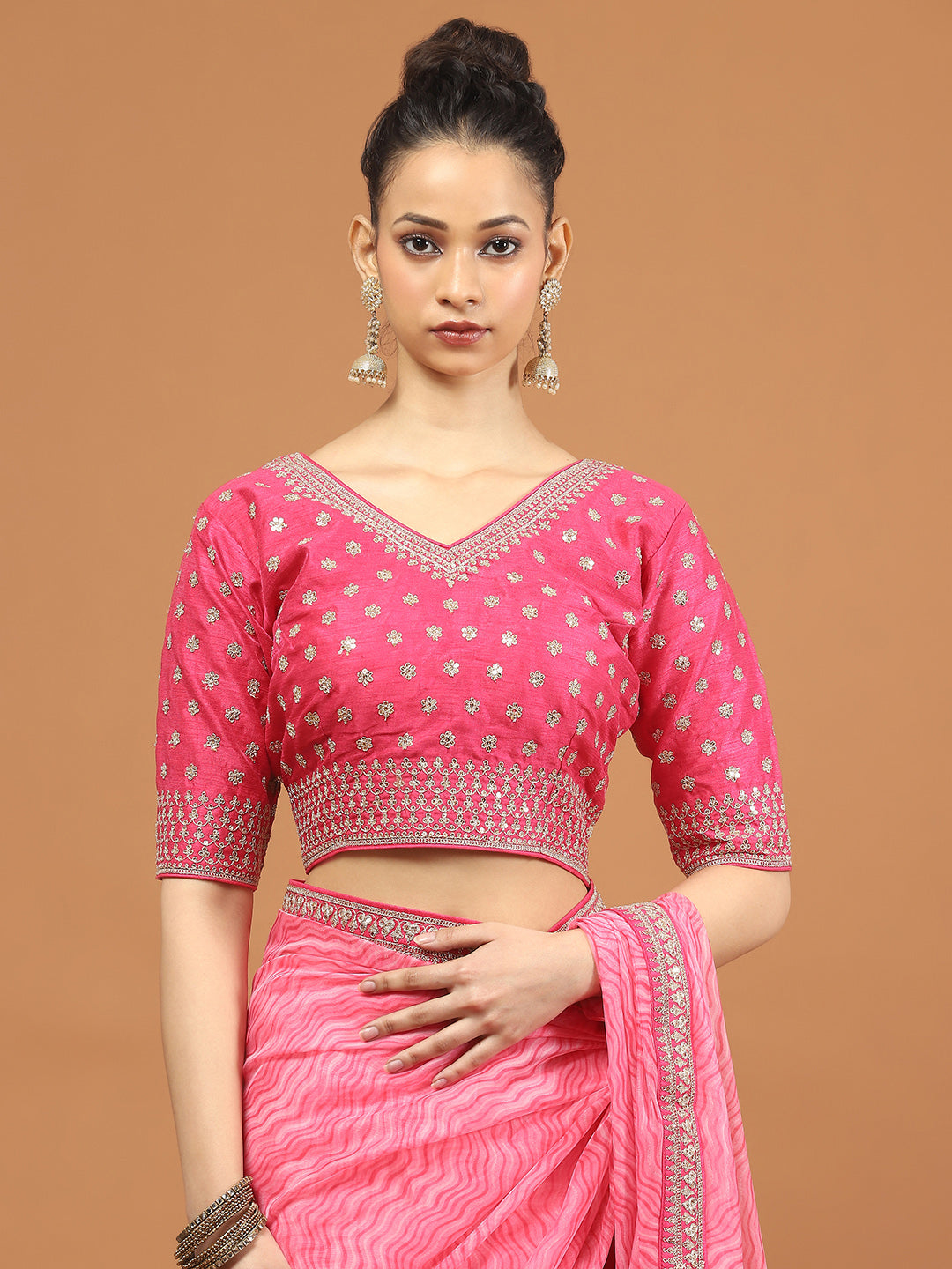 Zari Border Printed Organza Saree