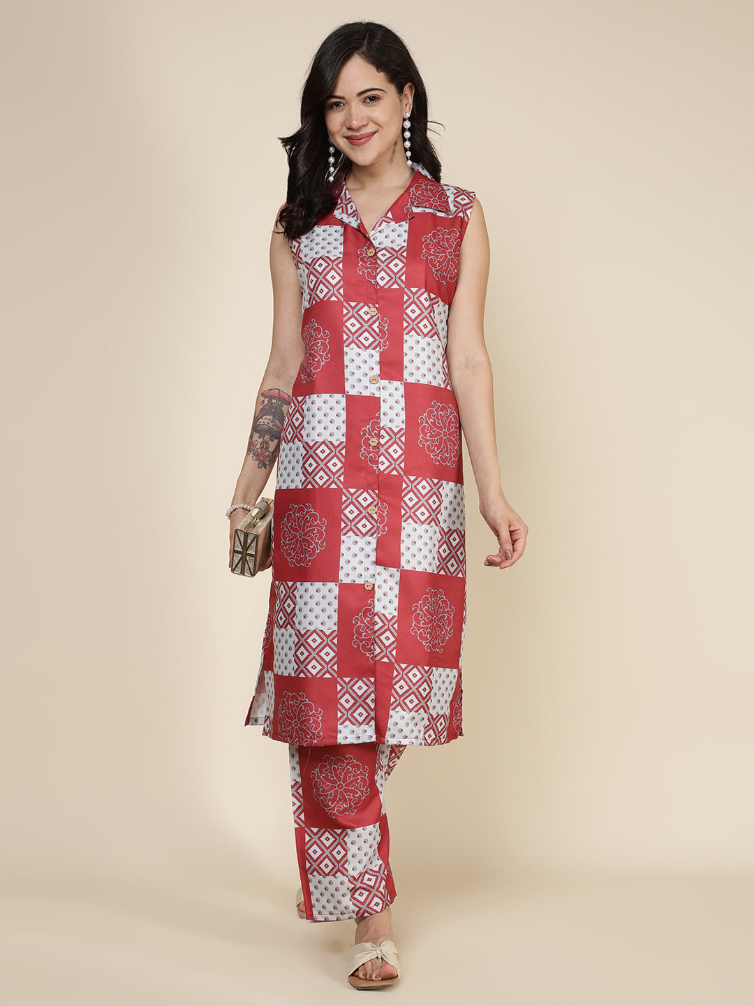 Printed Cotton Blend Kurta With Pants
