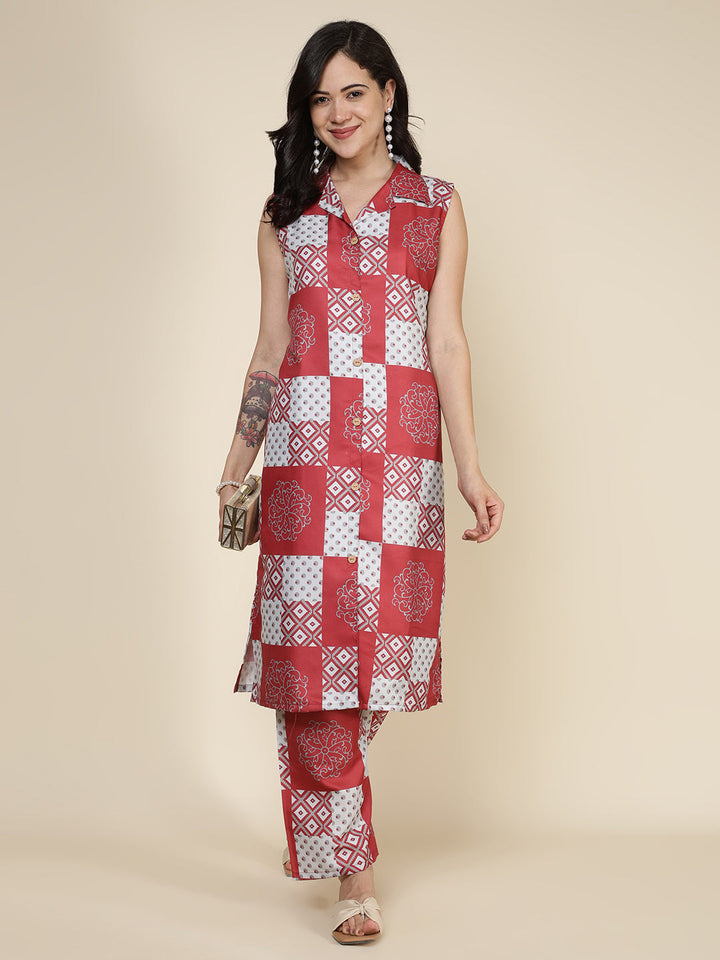 Printed Cotton Blend Kurta With Pants