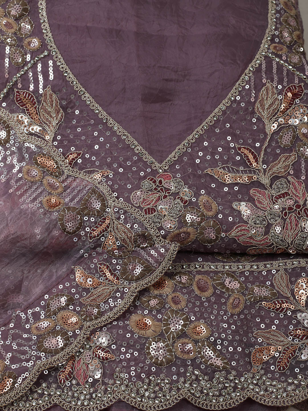 Embroidered Organza Unstitched Suit With Pant &amp; Dupatta