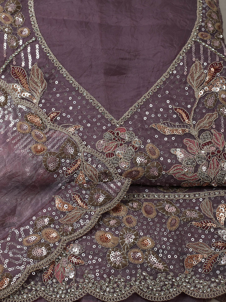 Embroidered Organza Unstitched Suit With Pant &amp; Dupatta