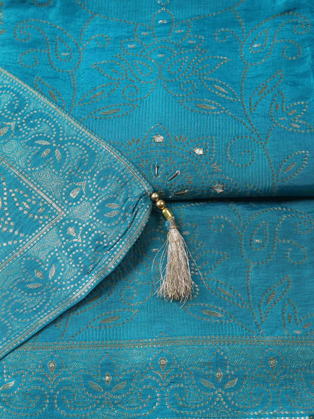 Woven Design Chanderi Unstitched Kurta With Pant &amp; Dupatta