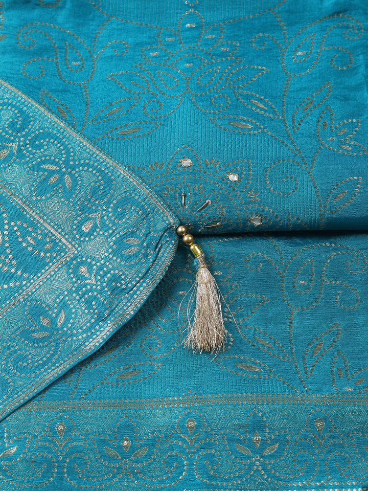 Woven Design Chanderi Unstitched Kurta With Pant &amp; Dupatta