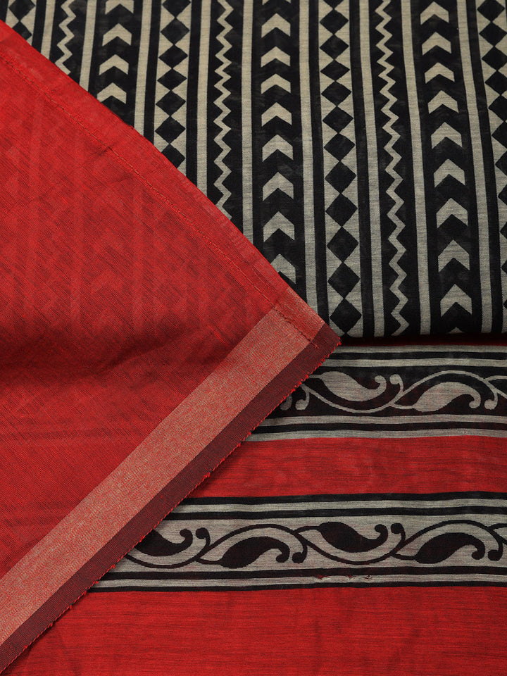 Printed Chanderi Unstitched Suit With Pant &amp; Dupatta