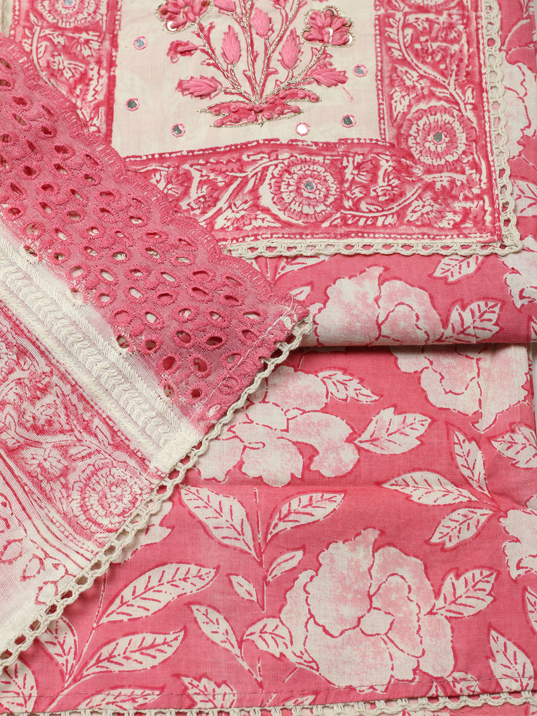 Printed Cotton Blend Unstitched Suit With Pant &amp; Dupatta