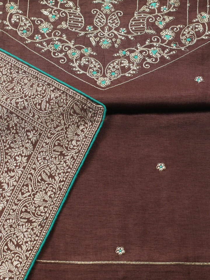 Embroidered Chanderi Unstitched Suit With Pant &amp; Dupatta