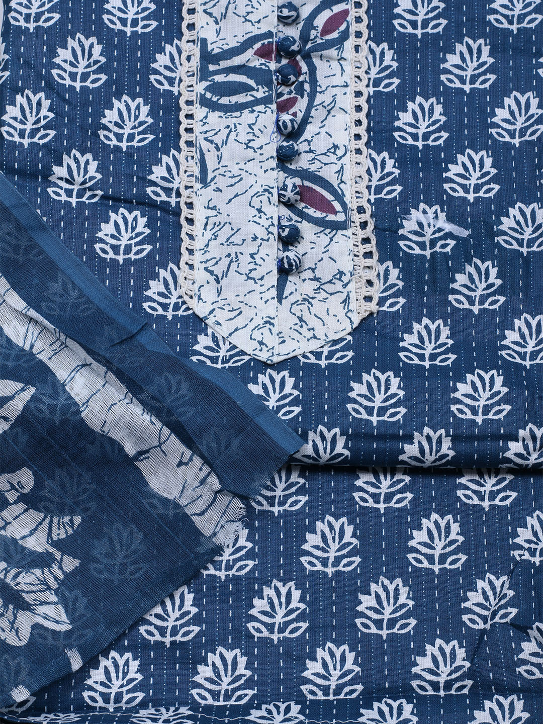Printed Cotton Blend Unstitched Suit With Dupatta