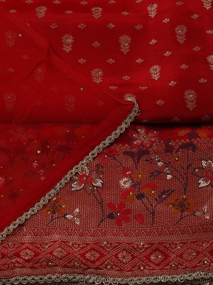 Woven Design Chanderi Unstitched Suit With Pant &amp; Dupatta