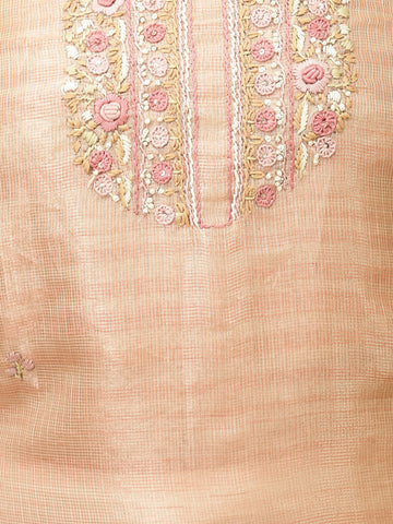 Neck Embroidered Chanderi Unstitched Suit Piece With Dupatta