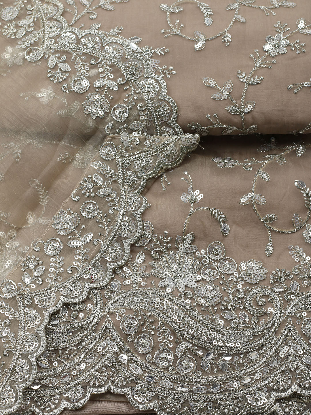 Embroidered Organza Unstitched Suit With Pant &amp; Dupatta