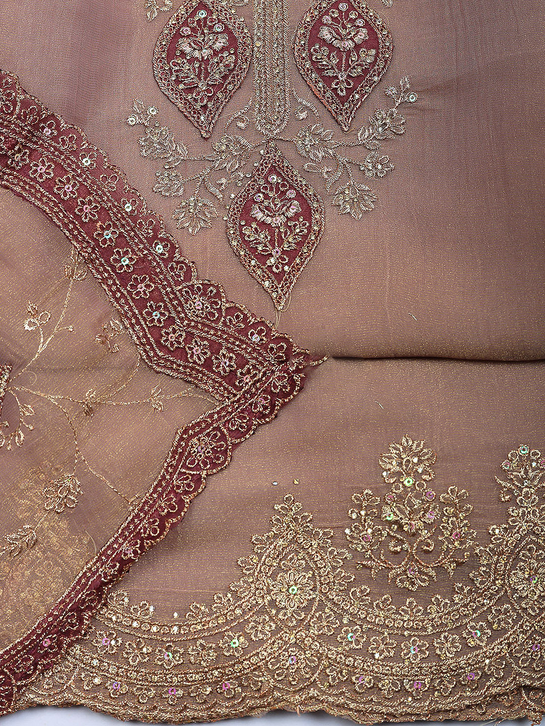 Embroidered Tissue Unstitched Suit With Pant &amp; Dupatta