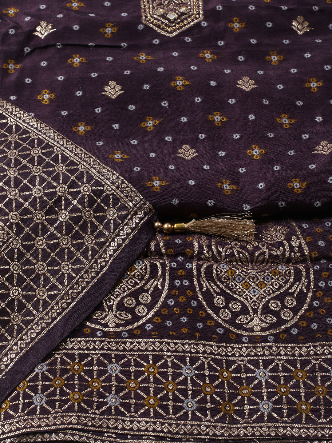 Woven Design Chanderi Unstitched Kurta With Pant &amp; Dupatta