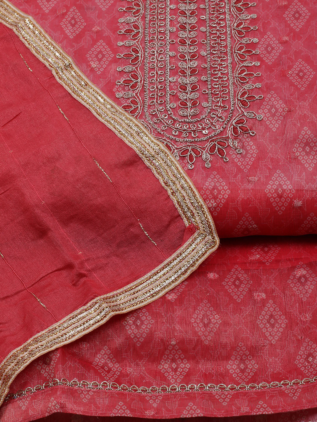 Neck Embroidered Chanderi Unstitched Suit With Dupatta