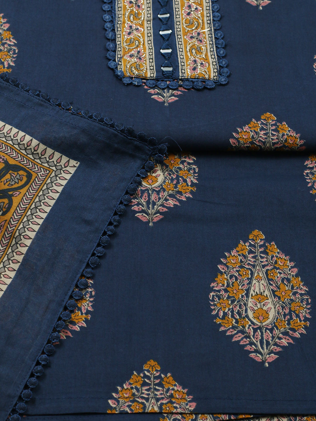 Embroidered Cotton Blend Unstitched Suit With Pant Dupatta