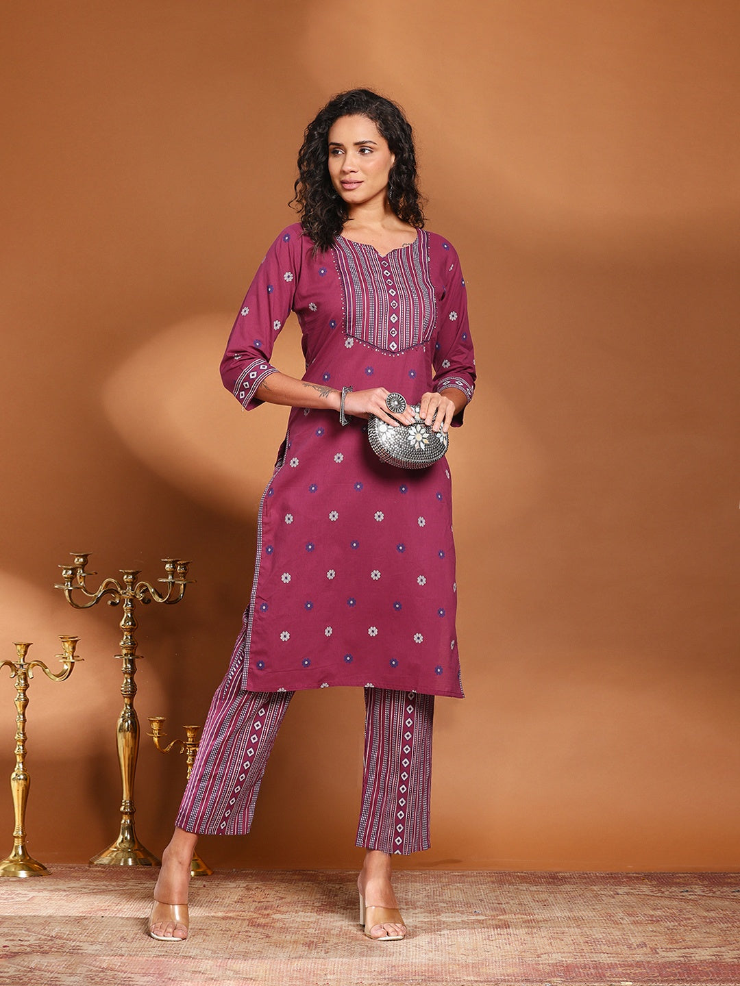 Printed Cotton Blend Kurta With Pant