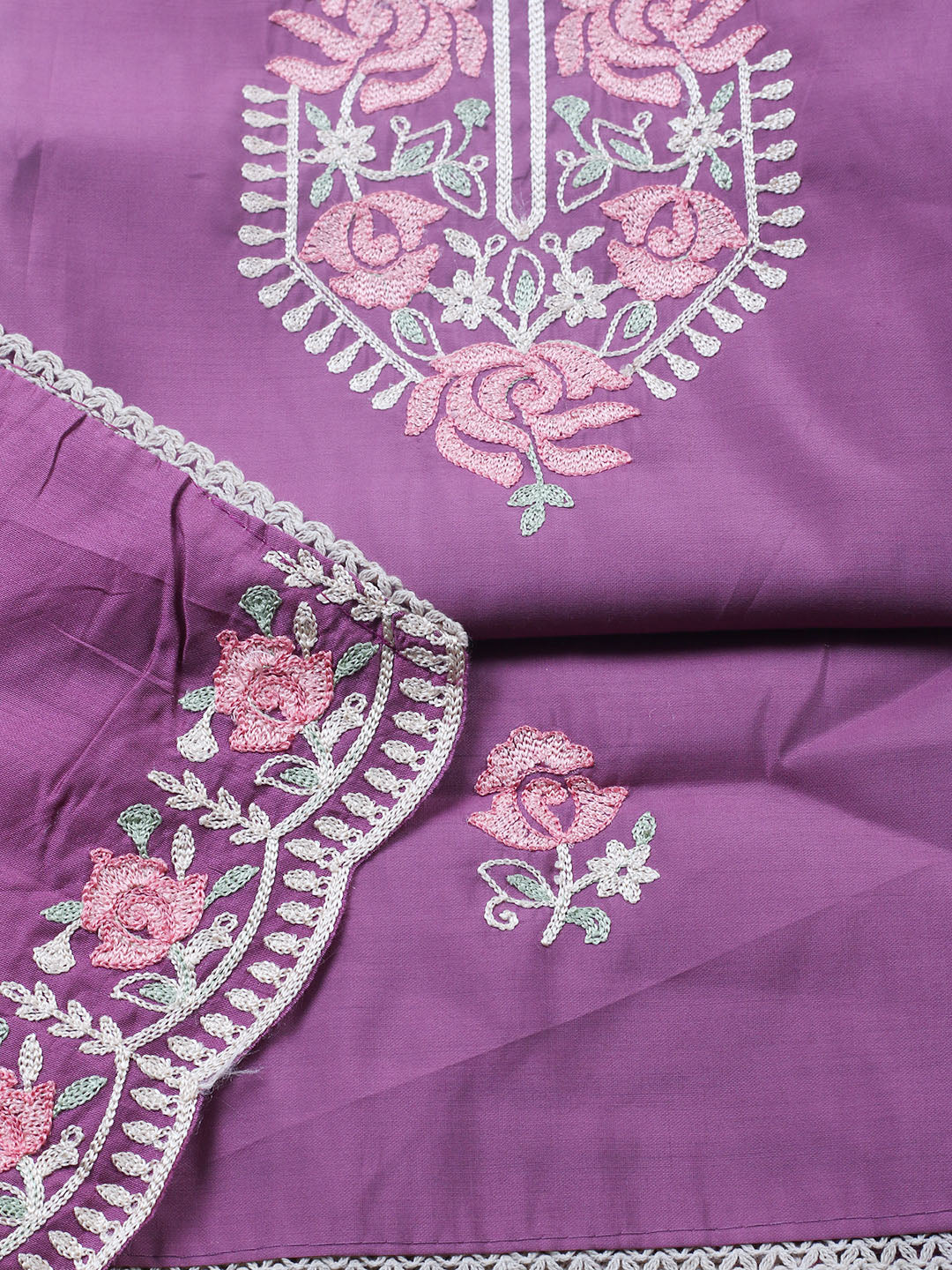 Embroidered Chanderi Unstitched Suit With Pant &amp; Dupatta