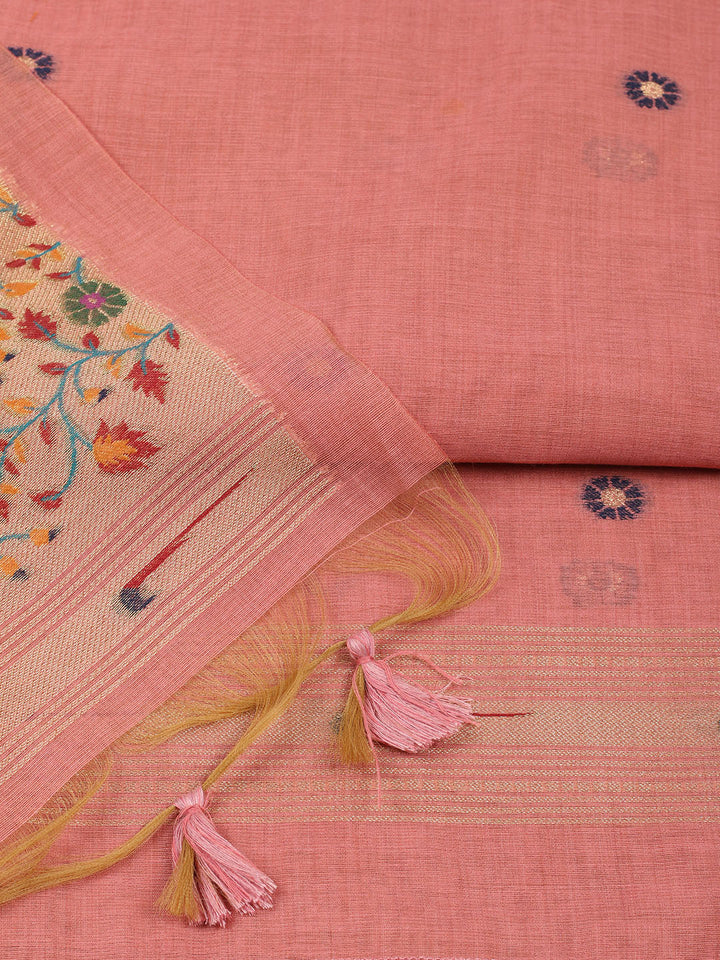 Embroidered Chanderi Unstitched Suit With Pant &amp; Dupatta