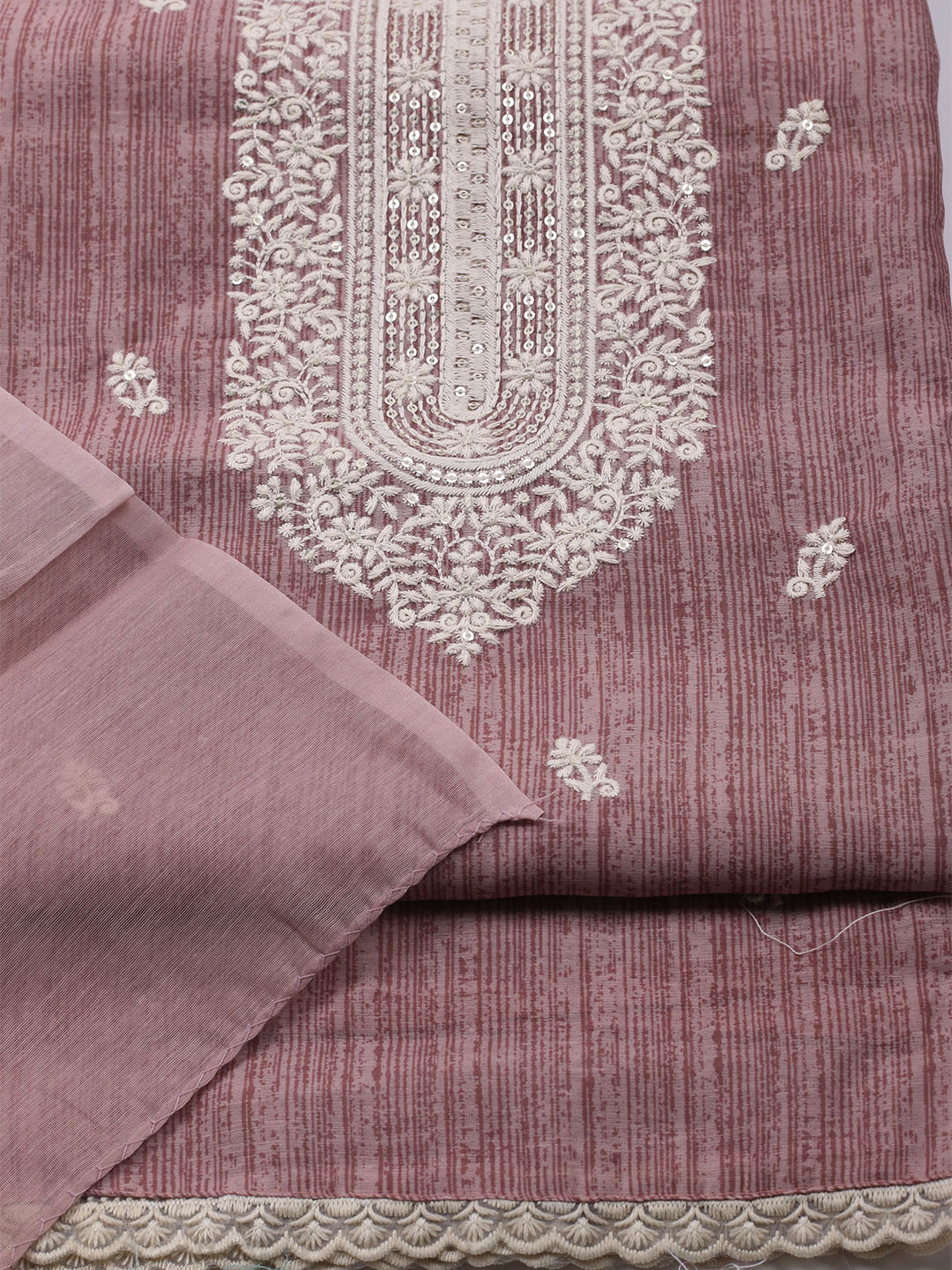 Embroidered Chanderi Unstitched Kurta With Pant & Dupatta