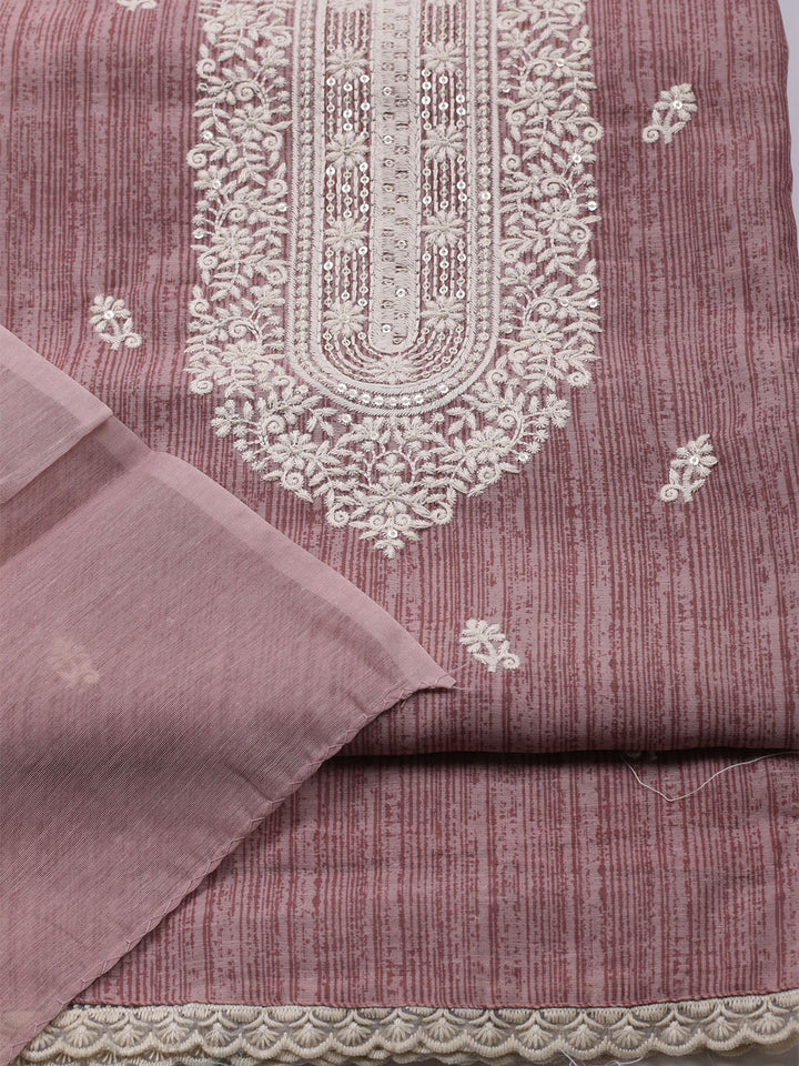 Embroidered Chanderi Unstitched Kurta With Pant &amp; Dupatta