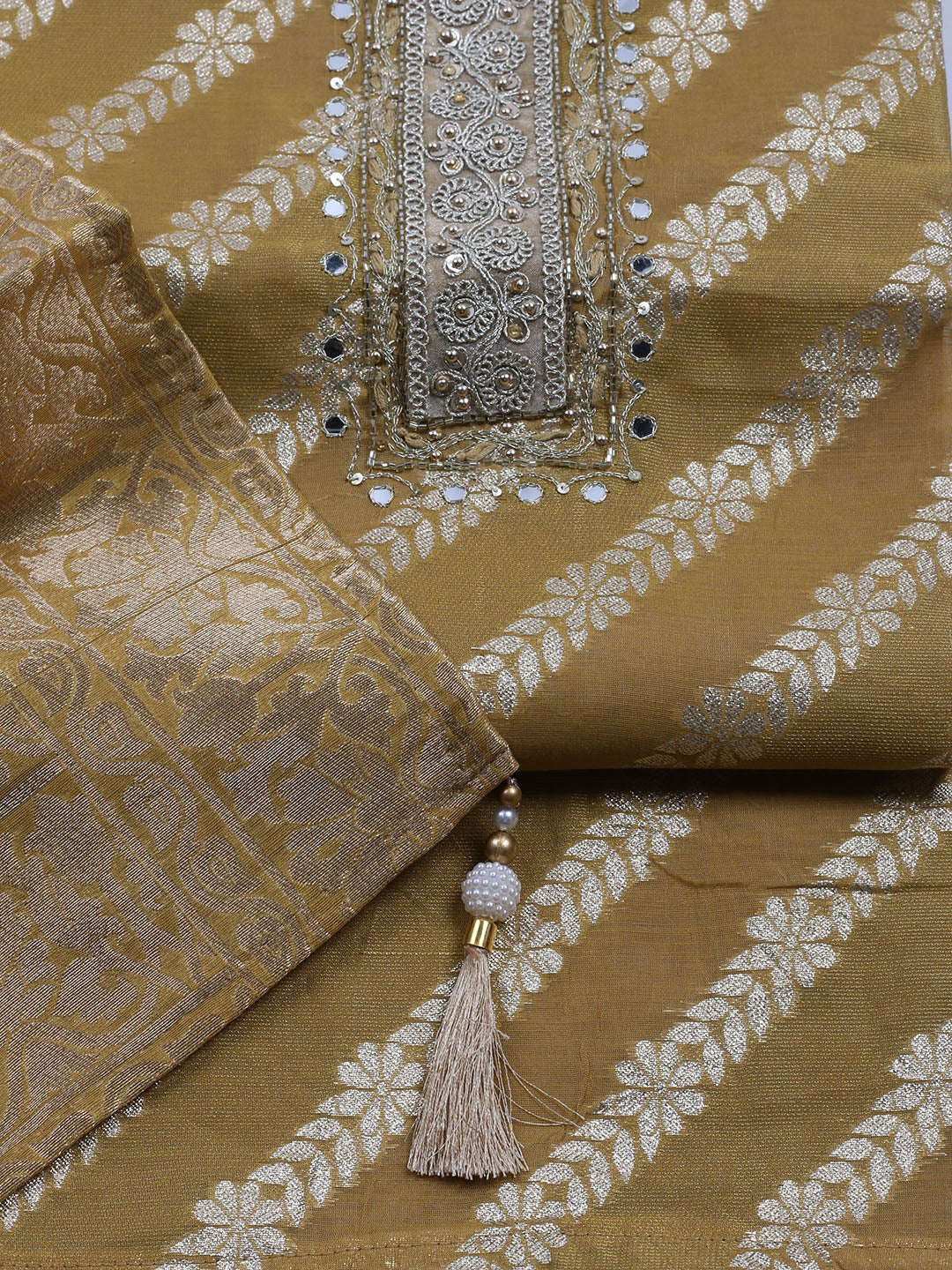 Embroidered Chanderi Unstitched Suit With Dupatta