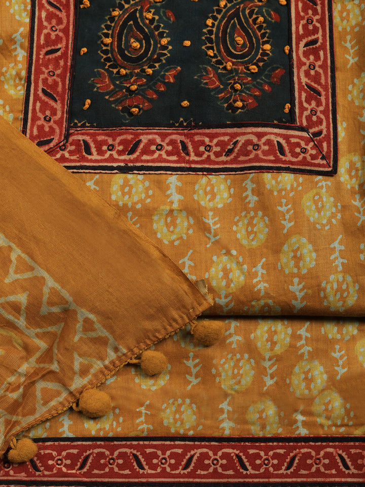 Printed Cotton Blend Unstitched Suit With Pant &amp; Dupatta