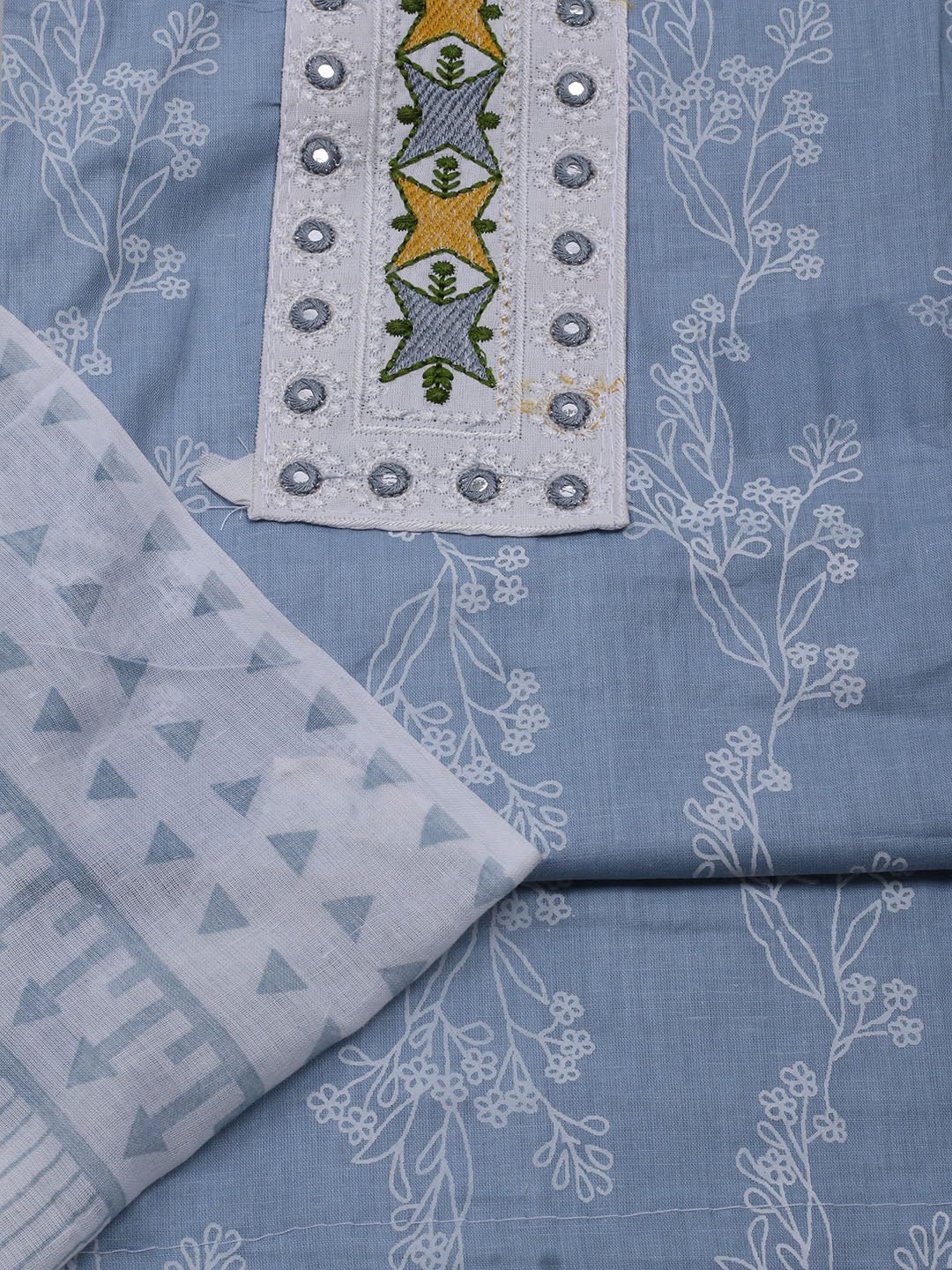 Printed Cotton Blend Unstitched Suit With Dupatta
