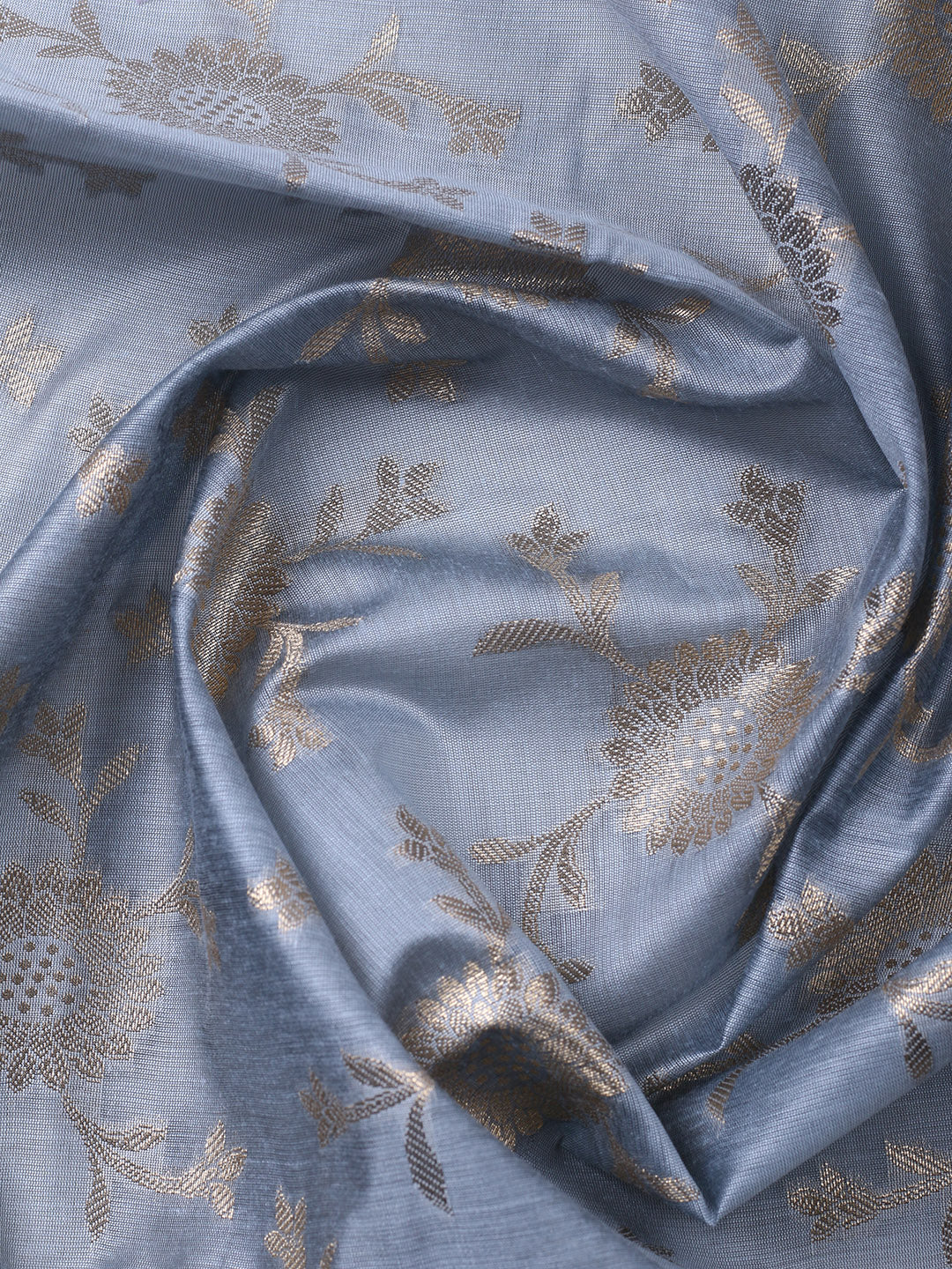 Grey Blue Woven Design Chanderi Unstitched Dress Material