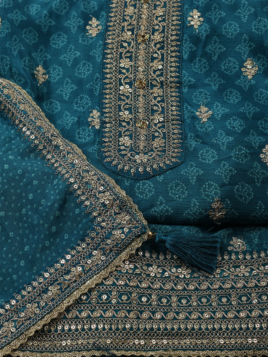 Embroidered Art Silk Unstitched Suit With Dupatta