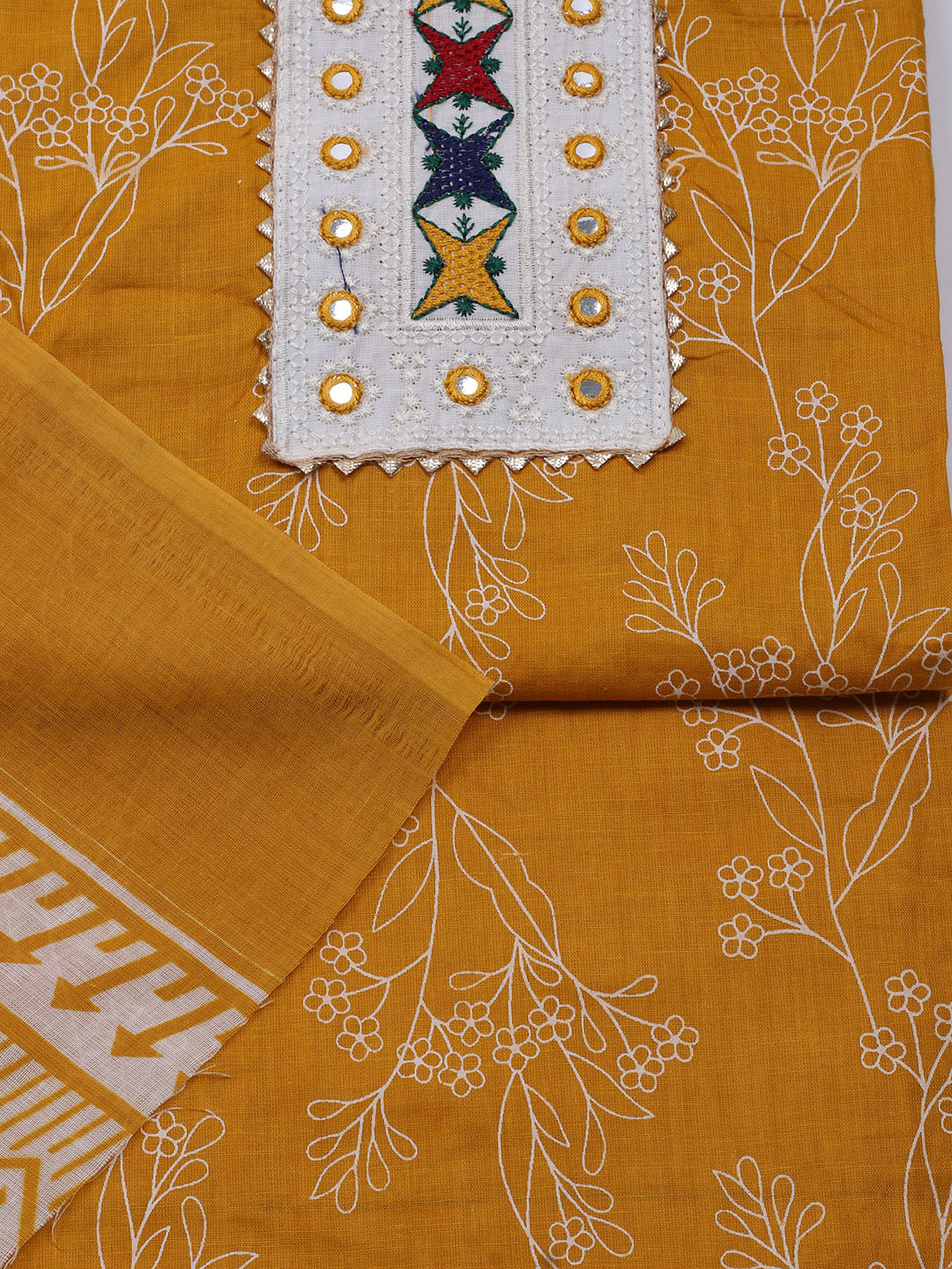 Printed Cotton Blend Unstitched Suit With Dupatta