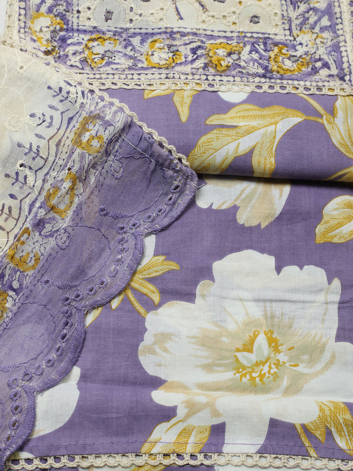 Printed Cotton Blend Unstitched Suit With Pant &amp; Dupatta