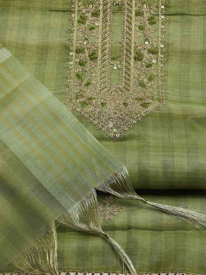 Embroidered Tissue Unstitched Kurta With Pant &amp; Dupatta