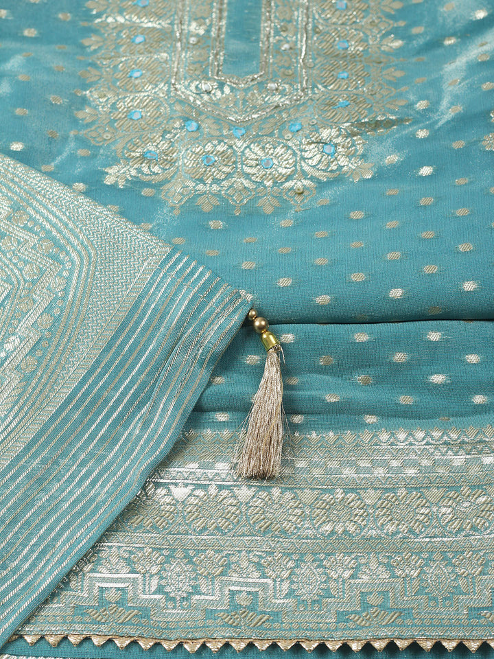 Woven Design Organza Unstitched Suit With Dupatta