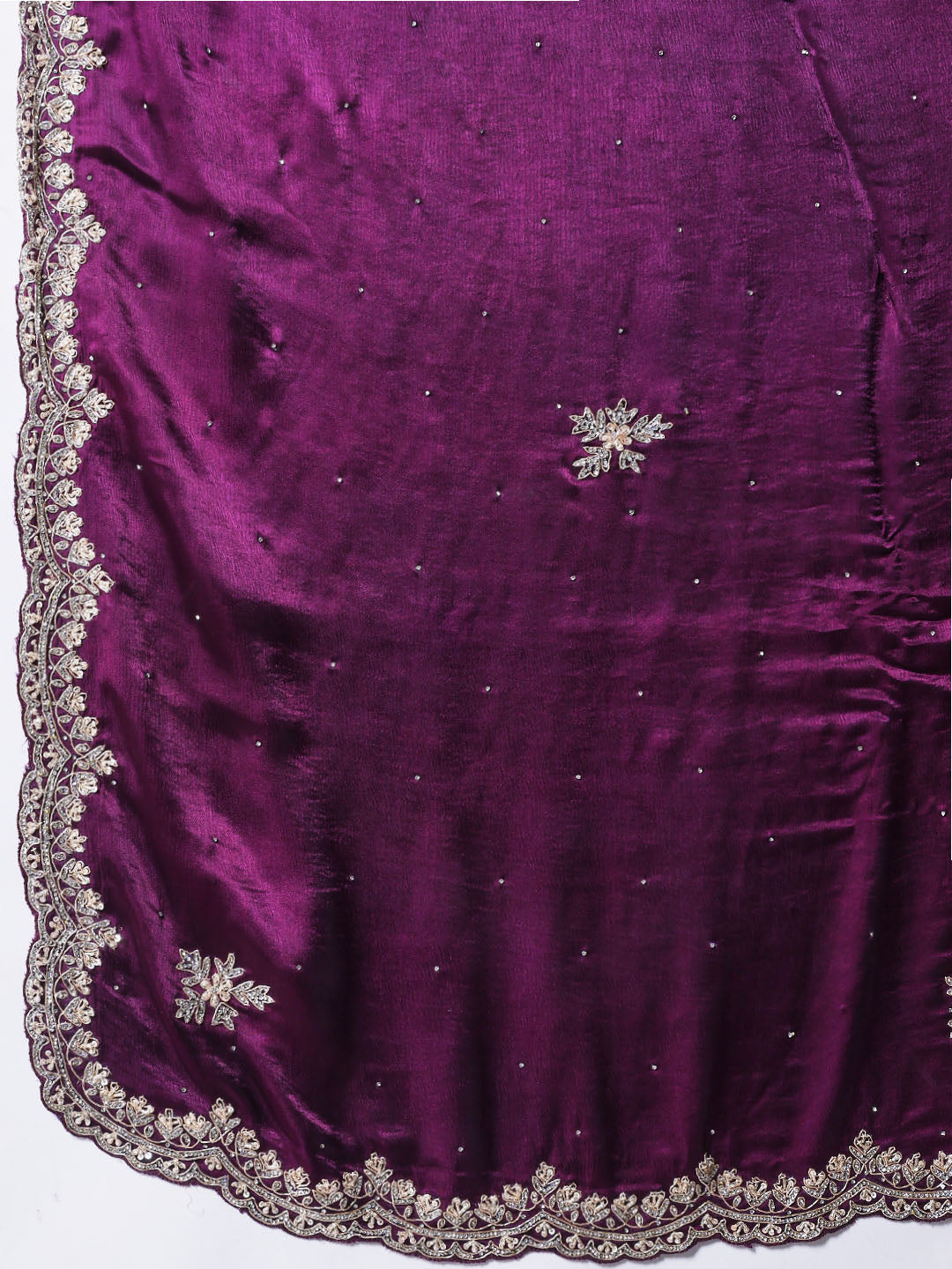 Stone &amp; Sequn Embroidered Chinon Saree
