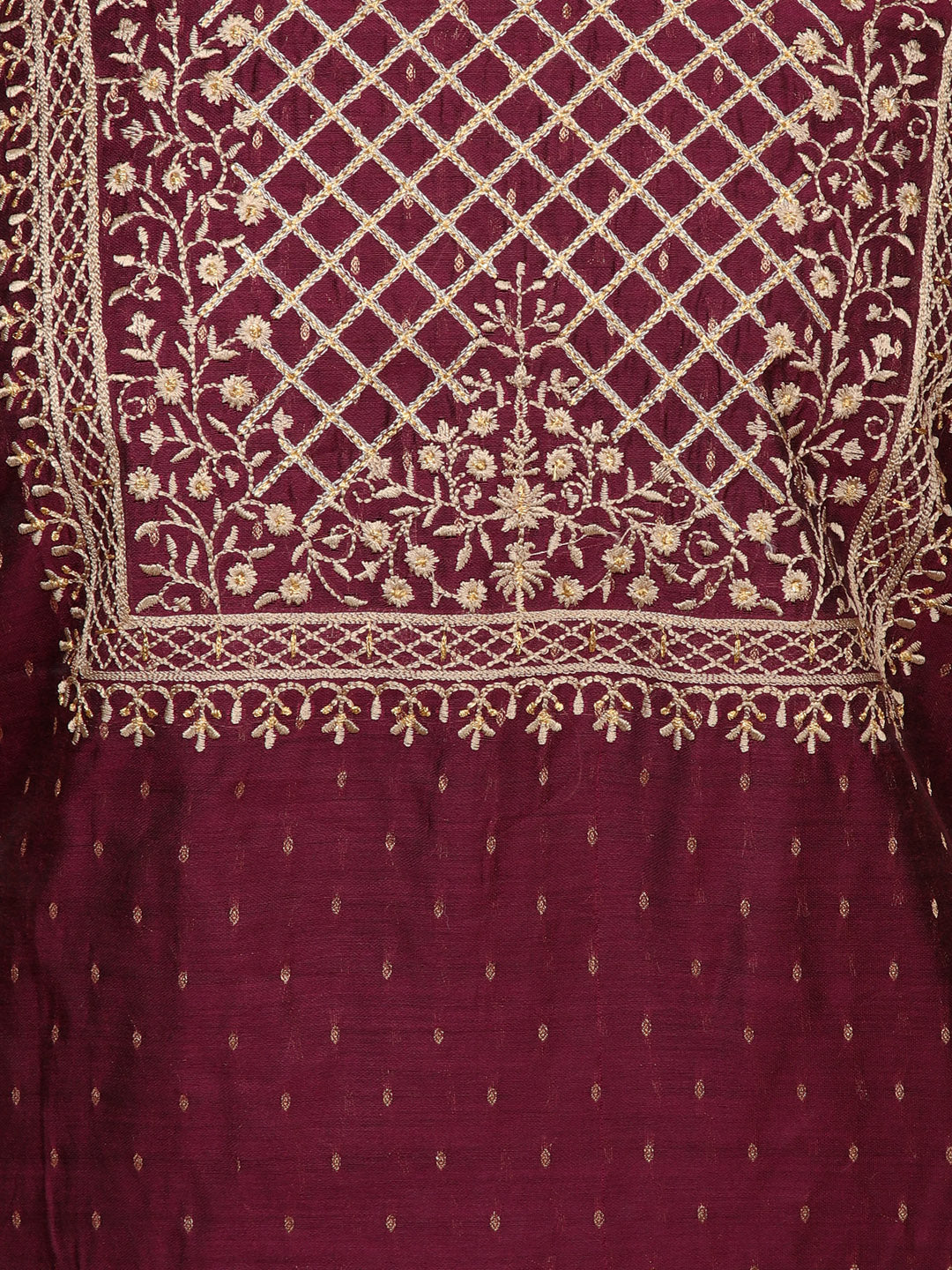 Neck Embroidery Chanderi Unstitched Suit Piece With Dupatta