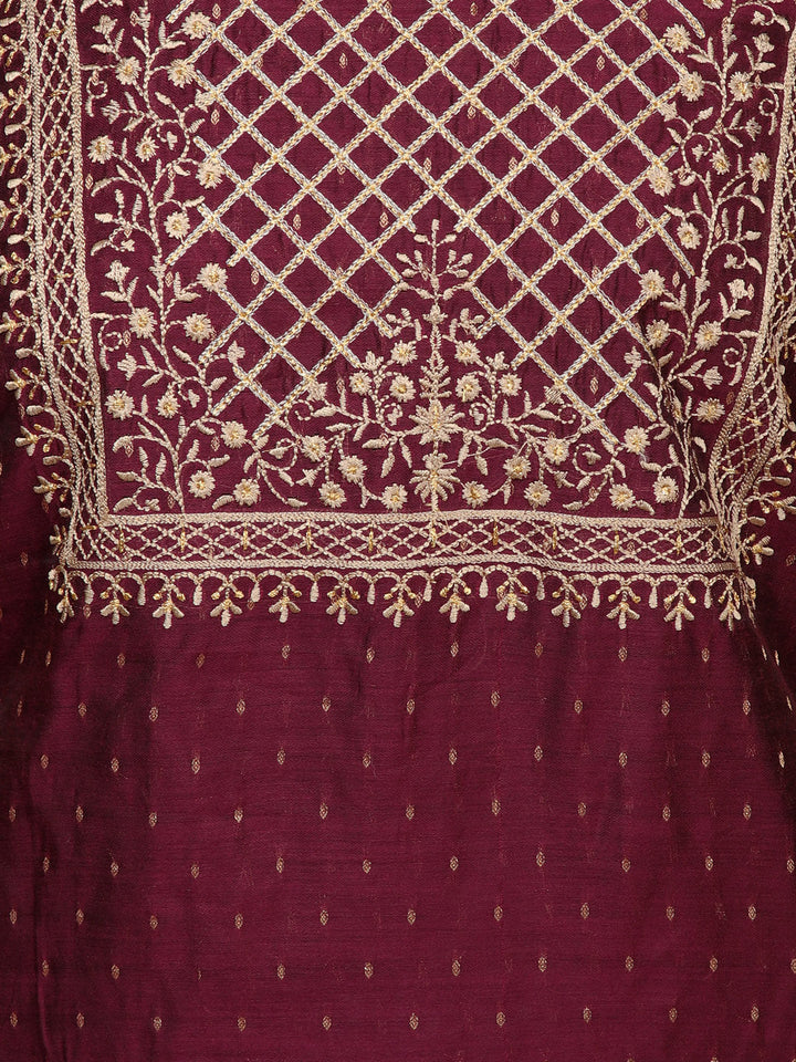 Neck Embroidery Chanderi Unstitched Suit Piece With Dupatta