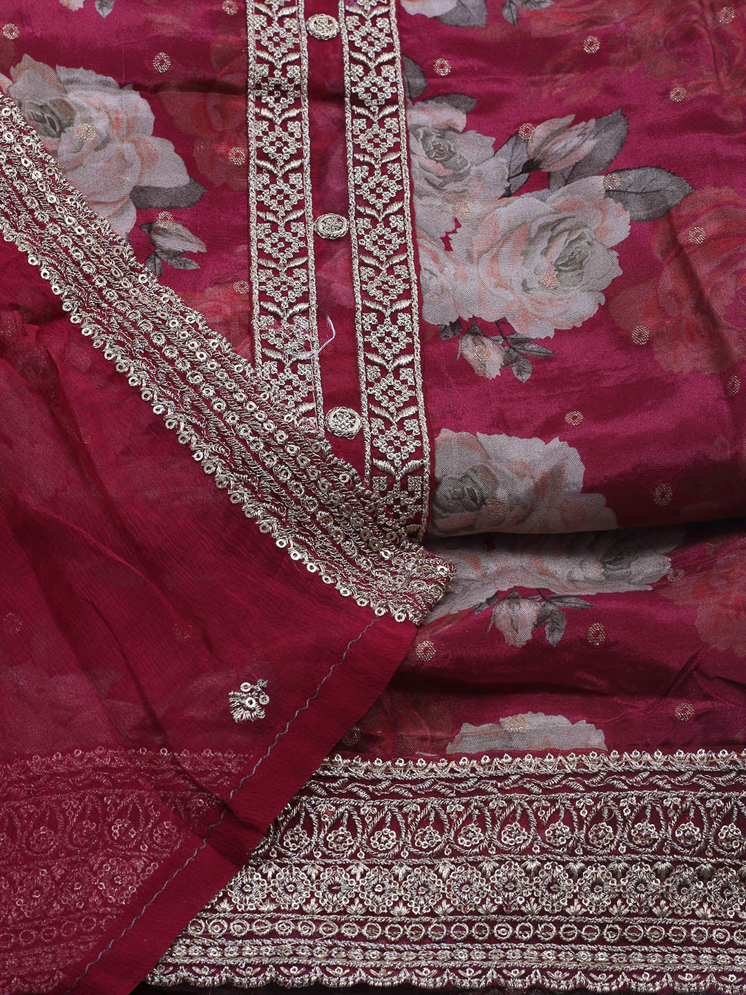 Printed Crepe Unstitched Suit With Dupatta