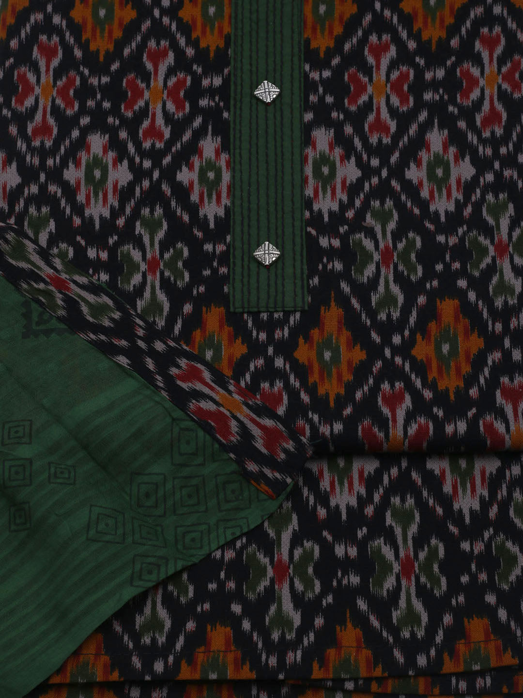 Patch Neck Cotton Blend Unstitched Suit With Dupatta