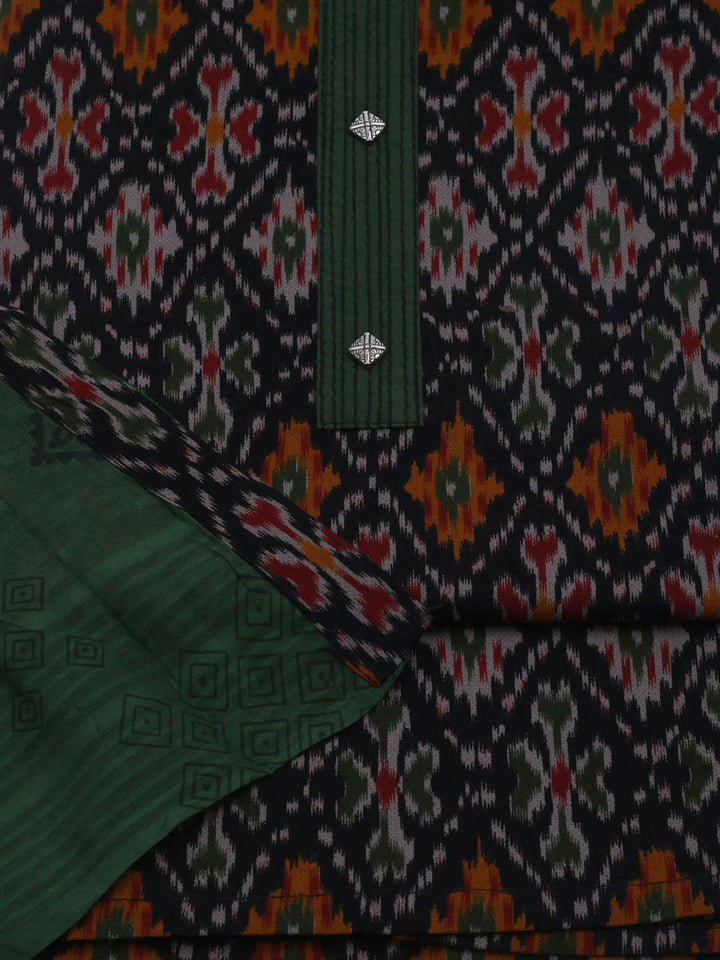 Patch Neck Cotton Blend Unstitched Suit With Dupatta