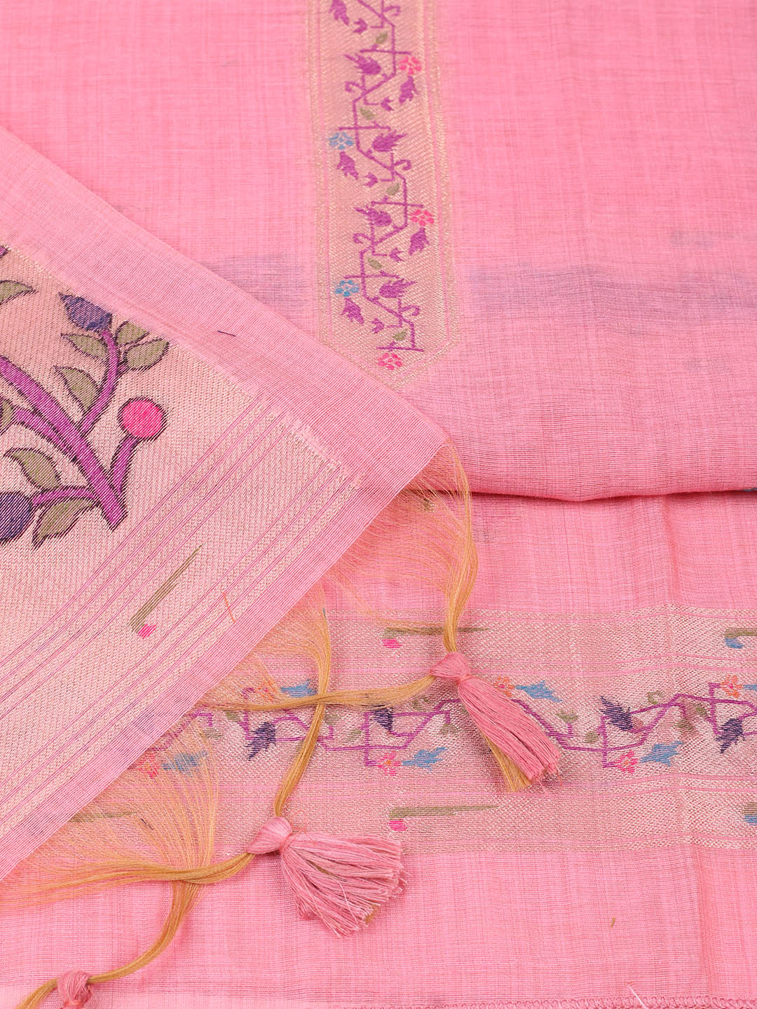 Embroidered Chanderi Unstitched Suit With Pant &amp; Dupatta