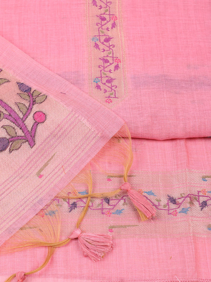 Embroidered Chanderi Unstitched Suit With Pant &amp; Dupatta