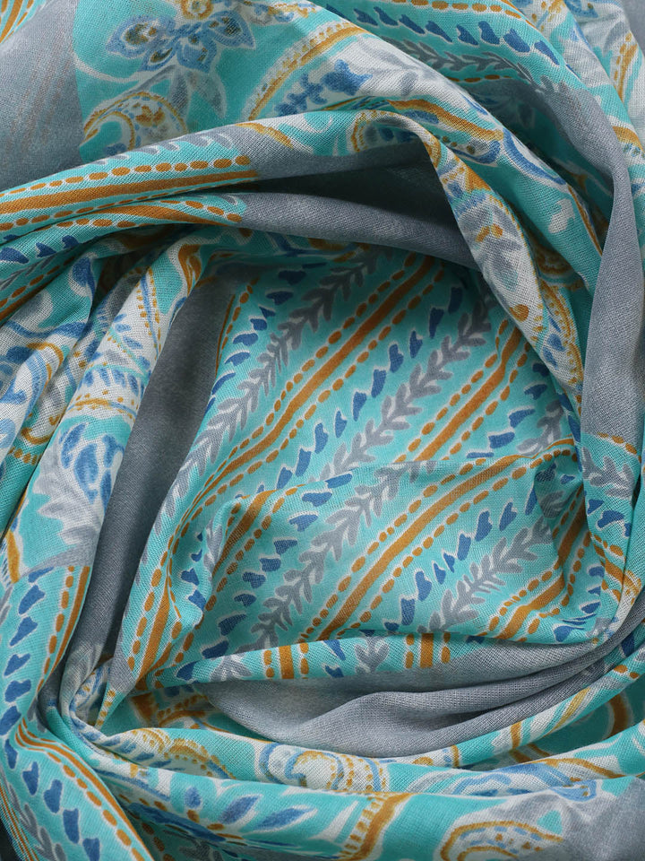 Embroidered Cotton Blend Unstitched Suit With Pant &amp; Dupatta