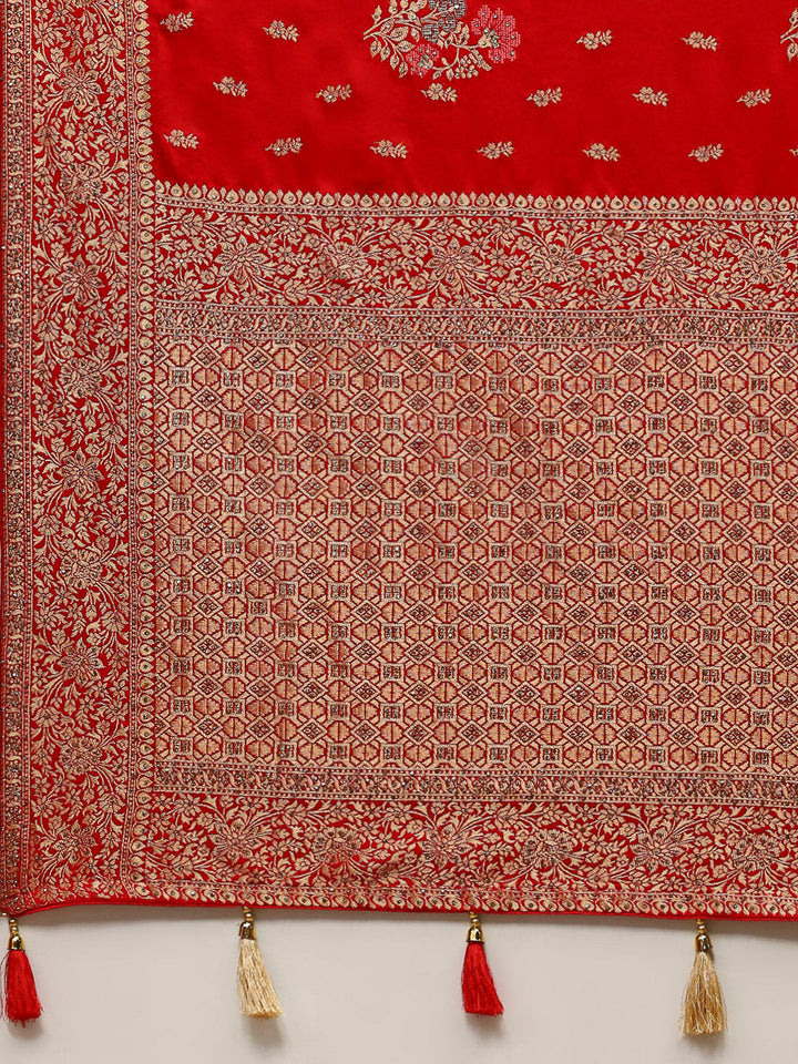 Stone Work Satin Embroidery Saree