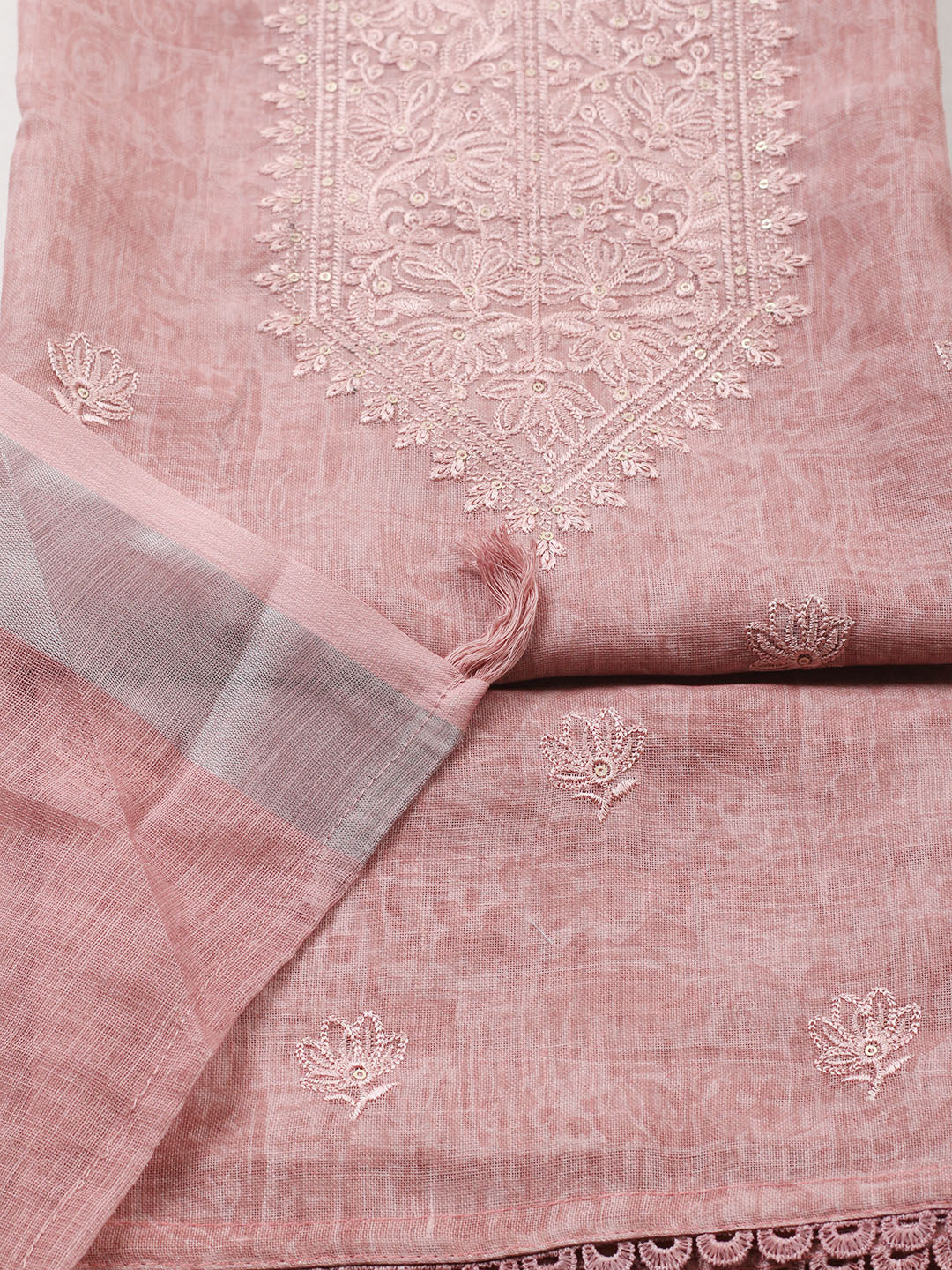 Embroidered Linen Blend UnstitchedSuit With Pant &amp; Dupatta