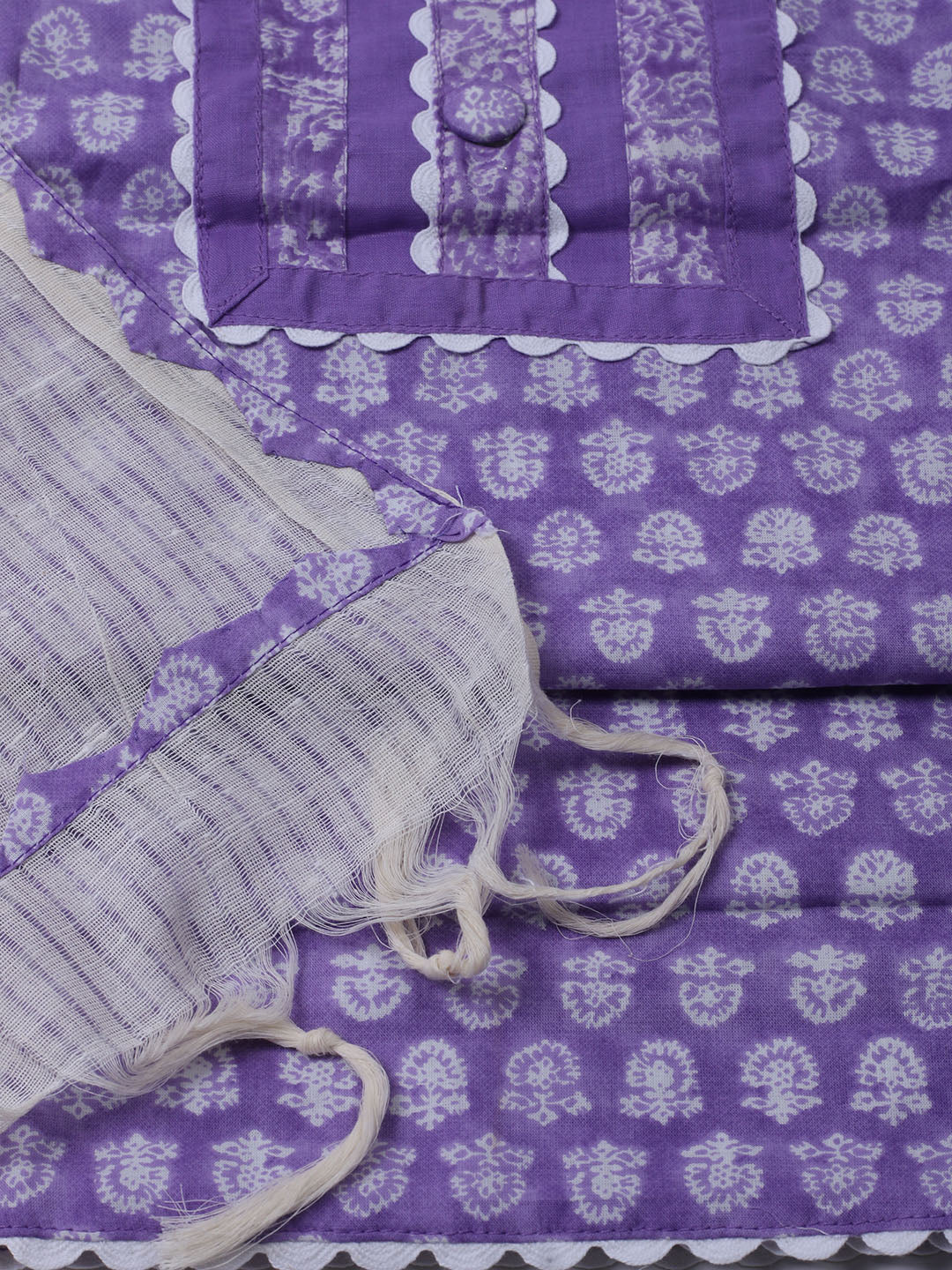 Printed Cotton Blend Unstitched Suit With Dupatta