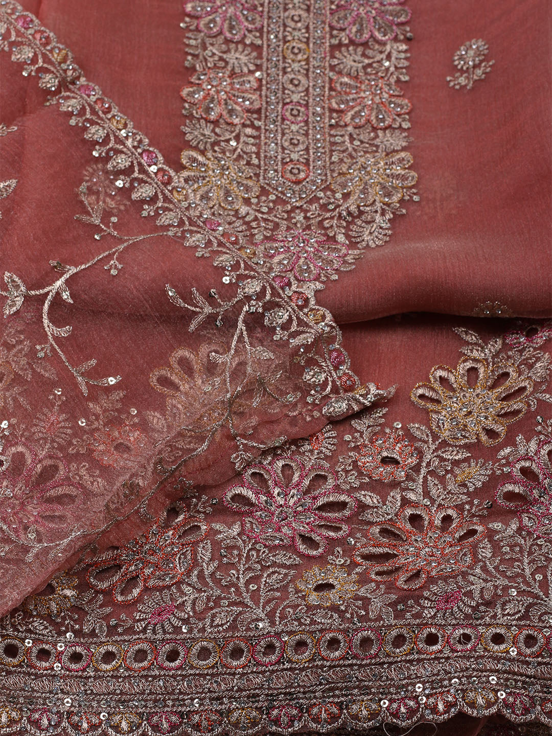 Embroidered Organza Unstitched Suit With Dupatta